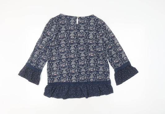 Mantaray Women's Blue Floral Tunic Blouse Size 8