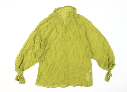 MNG Women's Green Collared Blouse XS Button Balloon Sleeve