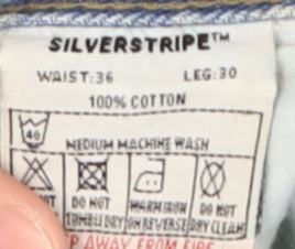 Mens UK Size L Silverstripe Regular Fit Straight Blue Jeans