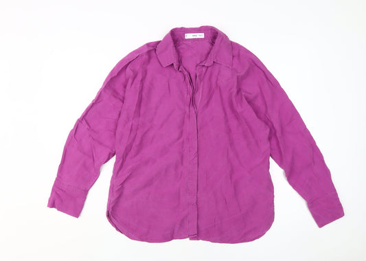 MNG Women's Purple Button-Up Long Sleeve Shirt
