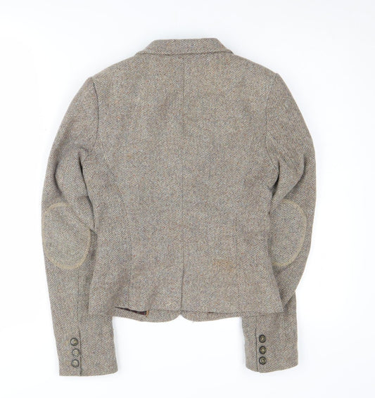 H&M Women's Grey Tweed Blazer - Size 6 Single Breasted
