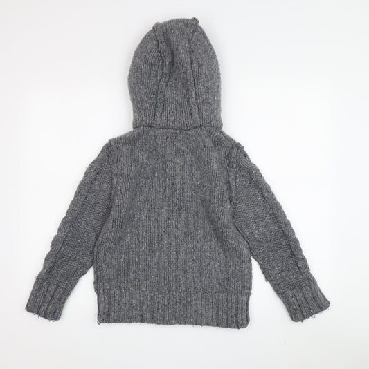 Fat Face Boys Grey Knit Hoodie, 8-9 Years, Wool Blend