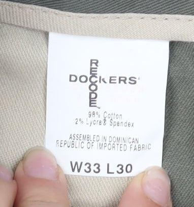 Dockers Men's Green Trousers, Size 33, Button Closure