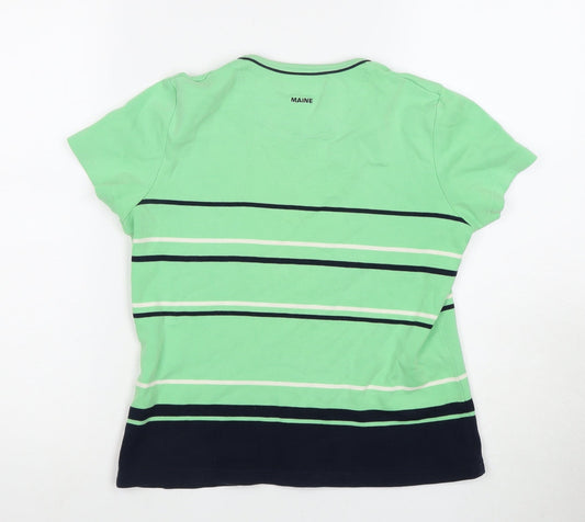 Maine New England Women's Green Striped T-Shirt, Size 10