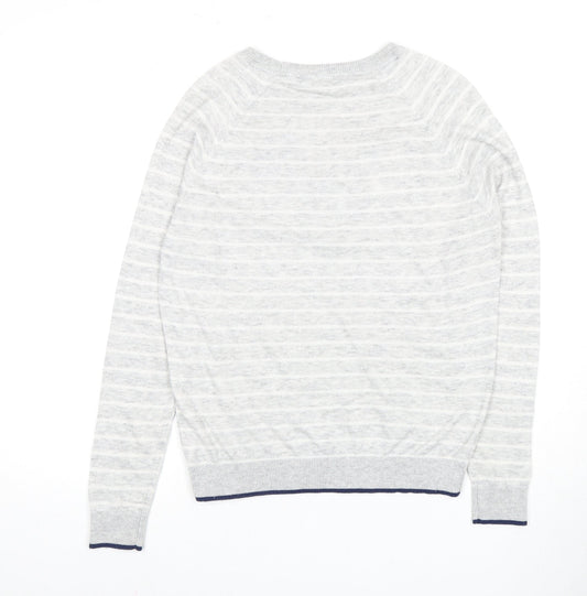 Maine Women's Grey Striped Crew Neck Sweater, Size 12