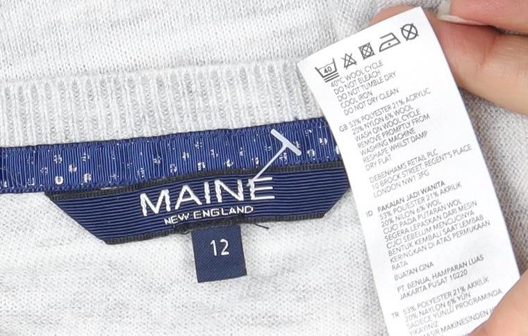 Maine Women's Grey Striped Crew Neck Sweater, Size 12