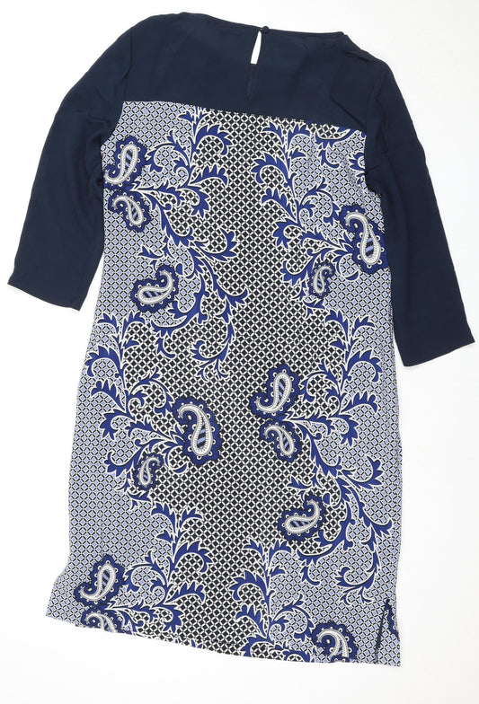 Jaeger Women's Blue Silk Dress, Size 12, 3/4 Sleeve