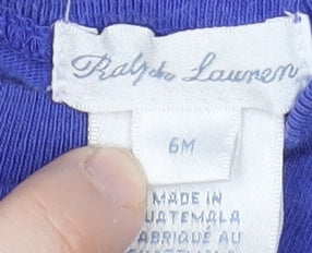Ralph Lauren Blue Baby T-Shirt, Unisex, 6-9M, Short Sleeve
