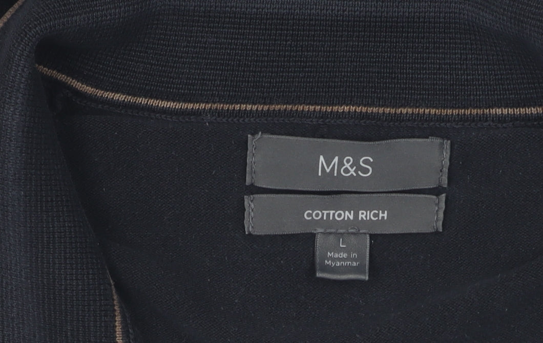 Marks and Spencer Men's Black Long Sleeve Polo, Size L