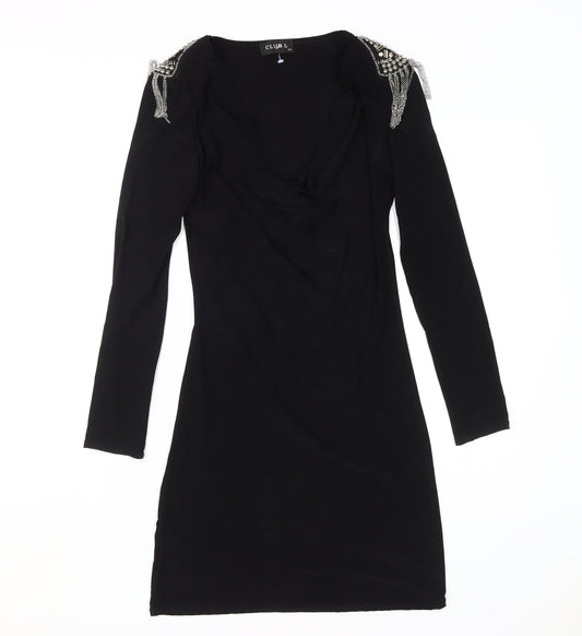 Additional front view of Club L Women's Black Bodycon Dress S Beaded Party