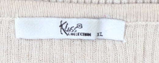 Kiss Collection Women Beige Studded Knit T-Shirt XL