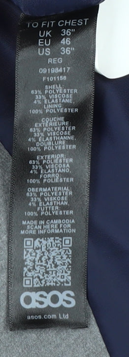 ASOS Men's Grey Suit Waistcoat, Size 36, Formal Style