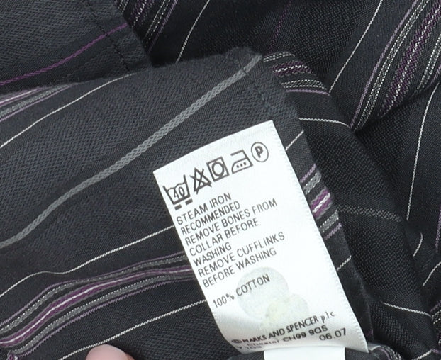 Marks and Spencer Men's Black Striped Long Sleeve Shirt 2XL