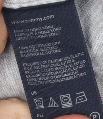 Tommy Hilfiger Men's Grey V-Neck Striped Pullover - S