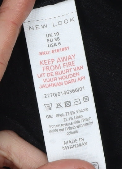 New Look Women's Black Playsuit Size 10 Viscose Linen