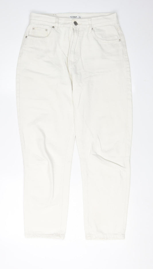 Womens UK Size 12 Pull&Bear Regular Fit Straight White Jeans