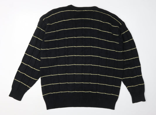 Glenmuir Men's Black Striped Pullover Crew Neck Jumper