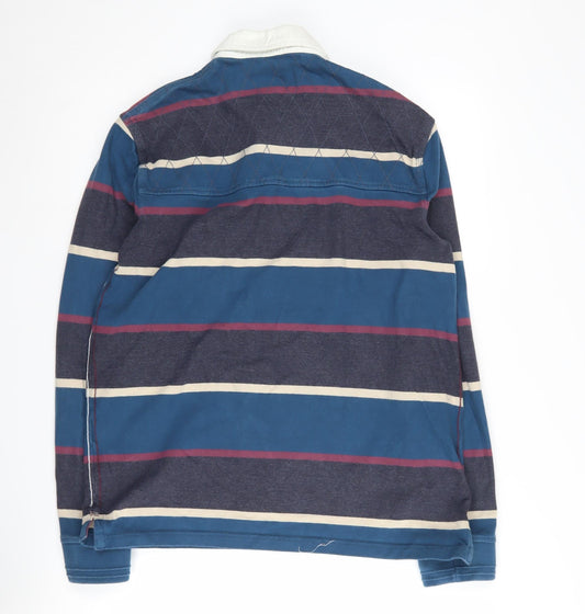 Fat Face Men's Blue Striped Polo L - 1980s Style