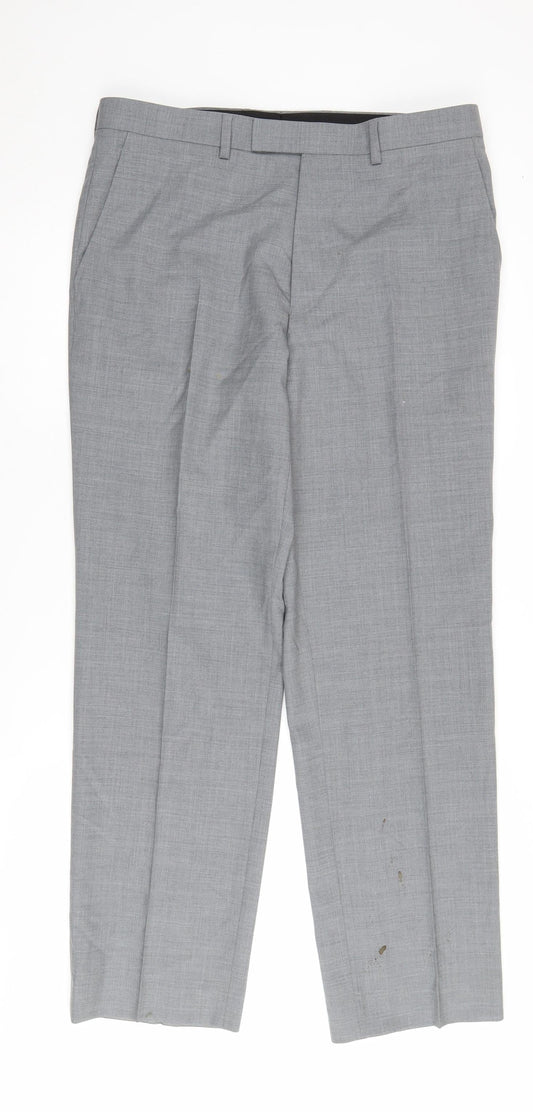 Mens UK Size 34S Austin Reed Regular Fit Dress Pants Grey Trousers