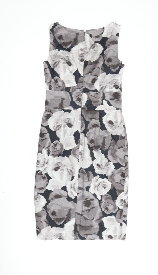 Hobbs Women Grey Floral Sheath Dress Size 8