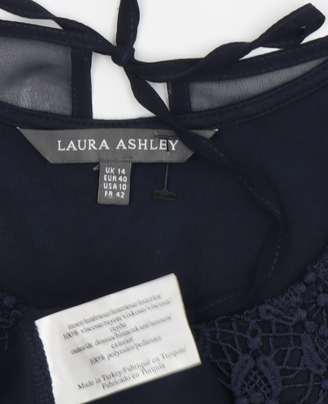 Laura Ashley Women's Blue Sleeveless Crochet Tank Top