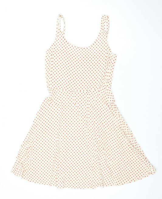 Additional front view of Jacqueline de Yong Women White Polka Dot Skater Dress Sz 6