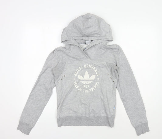 Additional front view of Adidas Women's Grey Pullover Hoodie, size 4