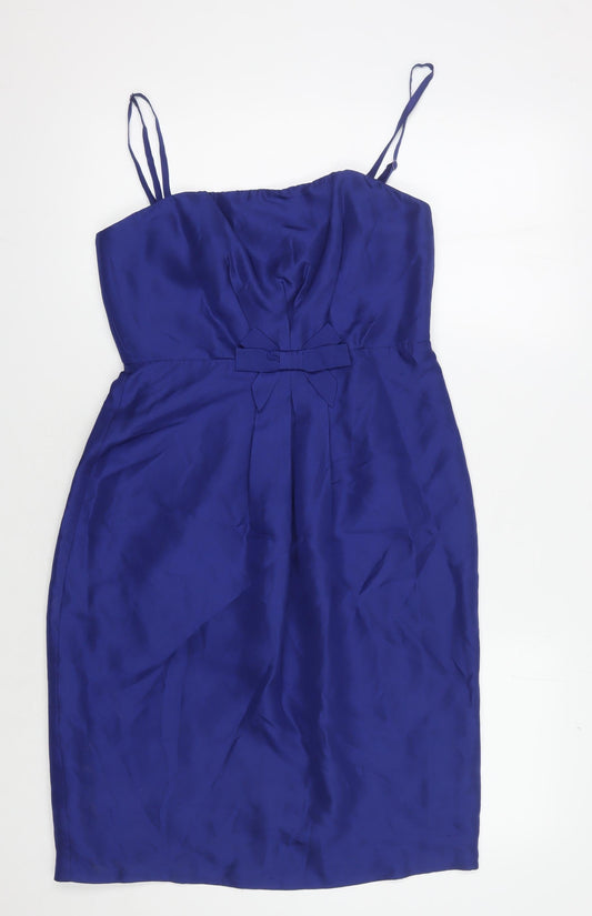 Additional front view of L.K. Bennett Women's Blue Silk A-Line Dress, size 10