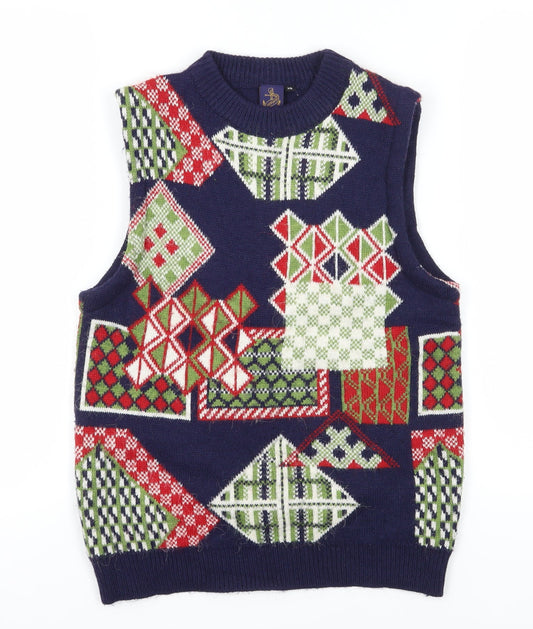 Additional front view of Vintage XS unisex geometric knit vest