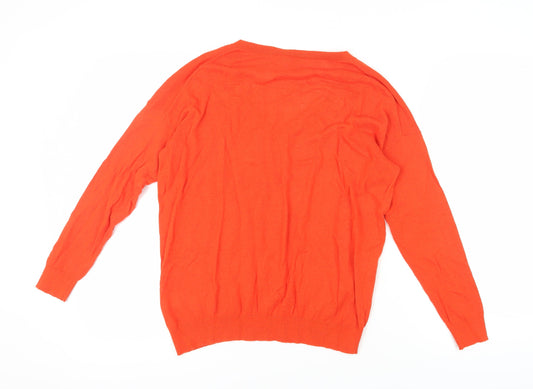 Hush Women's Orange V-Neck Pullover Jumper XS