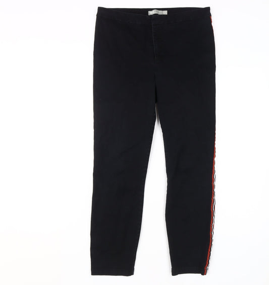Additional front view of ASOS Women's Black Skinny Jeans, size 12, with Stripes