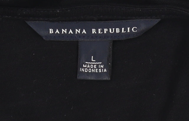 Banana Republic Women's Black V-Neck Blouse, L, Casual 3/4 Sleeve