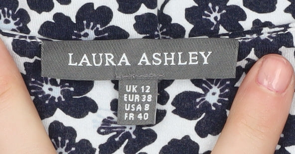 Laura Ashley Women's Blue Floral Blouse, Size 12, Jersey Top