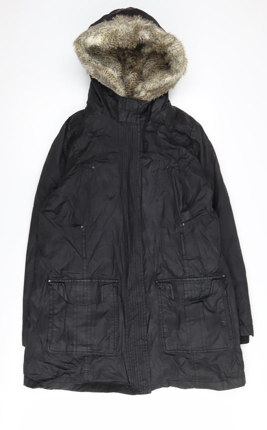Womens UK Size L Mango Black Parka Coat