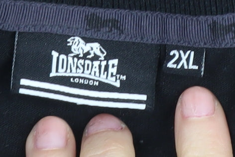 Lonsdale Men's Black Graphic Polo 2XL Short Sleeve