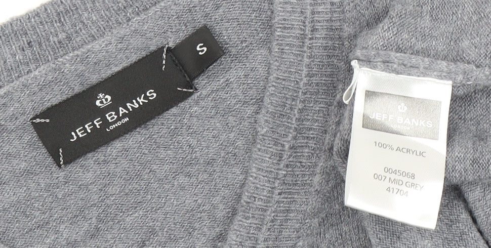 Jeff Banks Men's Grey V-Neck Knit Pullover Jumper S