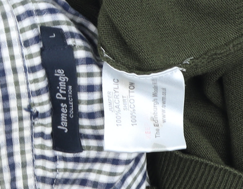 James Pringle Men's Green V-Neck Jumper L