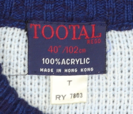 Tootal Mens Blue Geometric Knit Pullover Jumper L