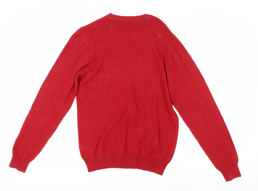 Marks and Spencer Men's Red Cotton Pullover Jumper S