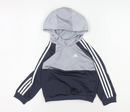 Additional front view of Adidas boys’ blue grey colourblock hoodie, 12-18 months