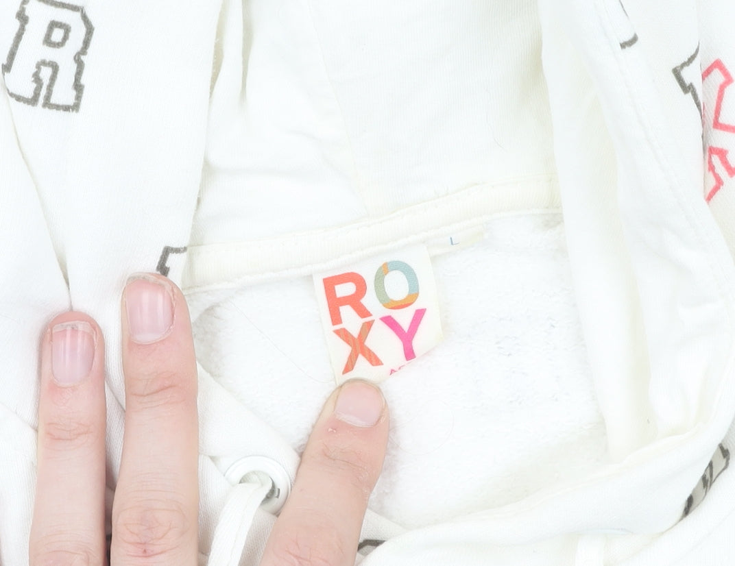 Roxy Women's White Logo Pullover Hoodie L