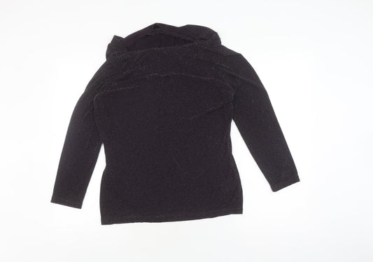 Laura Ashley Black Women's Blouse, Size 12, 3/4 Sleeve, Cowl Neck