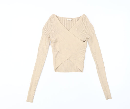 Womens UK Size 6 H&M Beige Wrap Blouse