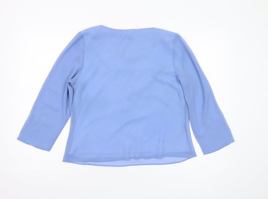 Jacques Vert Women's Blue Embroidered Cowl Neck Blouse