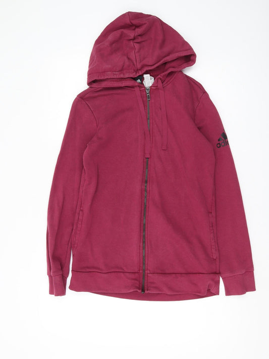 Additional front view of Adidas Women's Red Hooded Full Zip Hoodie, size S