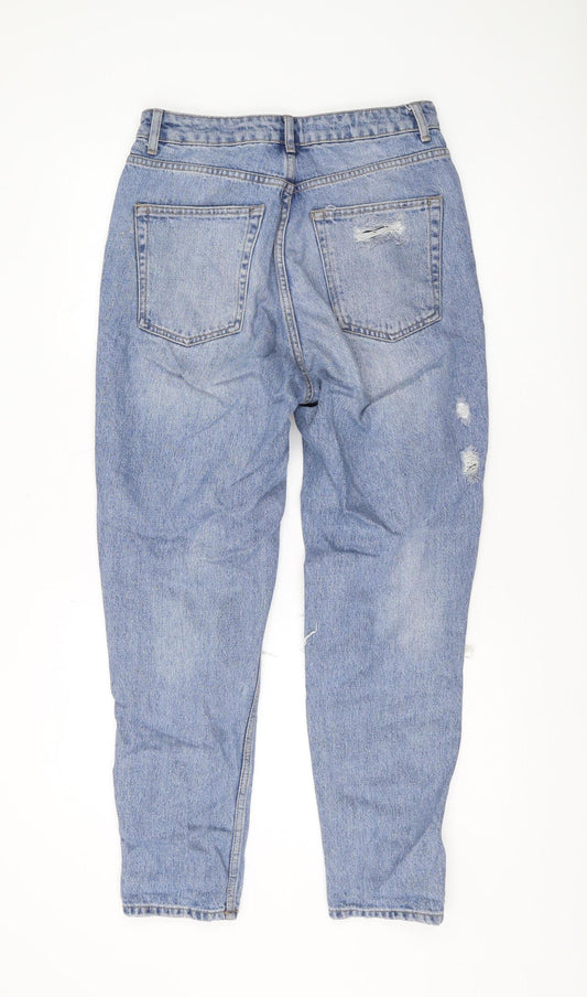 Topshop Women's Blue Mom Jeans - Distressed, Size M