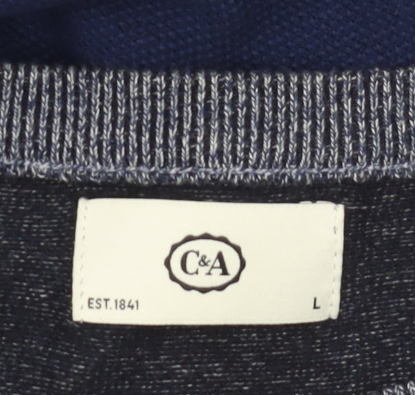 C&A Men's Blue Striped Pullover Jumper Large