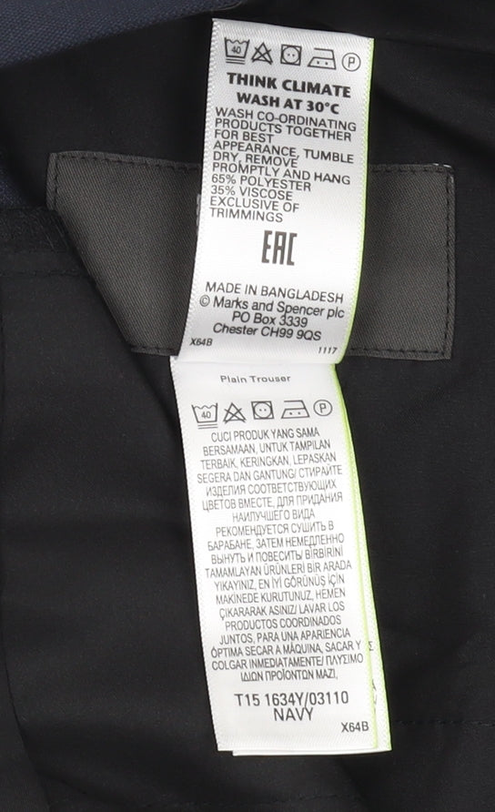 Marks & Spencer Men's Blue Regular Fit Trousers, L