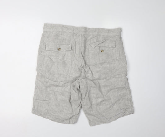 H&M Men's Grey Linen Chino Shorts Size 34 Regular Fit