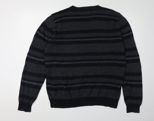 Marks and Spencer Men's Black Striped Pullover Jumper